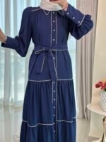 ⁦فستان كحلي خط بيج⁩ - الصورة ⁦3⁩